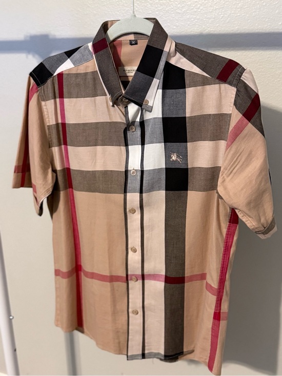 Burberry Other - Burberry Short-Sleeve Button-Down Shirt in Beige, Black & Red Plaid